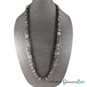 Lucky Star Gunmetal Multi Strand Faceted Bead Black Tone Necklace